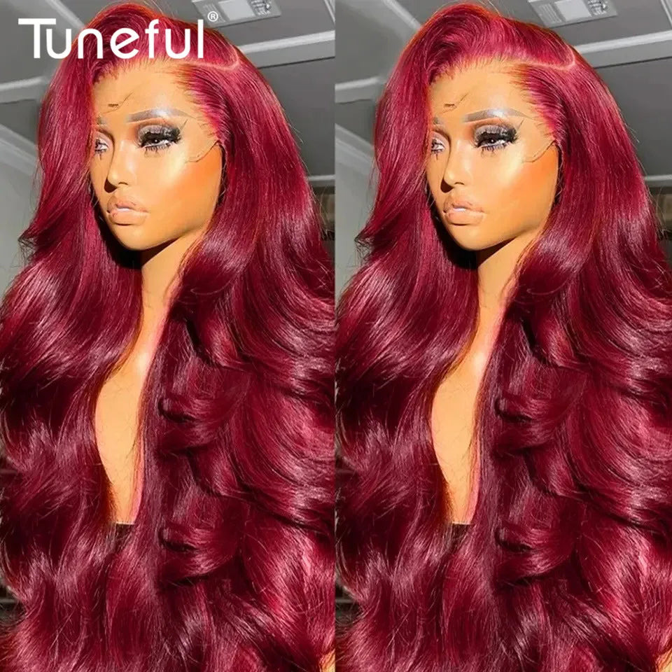Premium 13x6 HD Lace Front Wig 99J Red Burgundy Colored Human Hair Wigs Tuneful Body Wave Human Hair Wigs 13x6 Lace Frontal Wigs