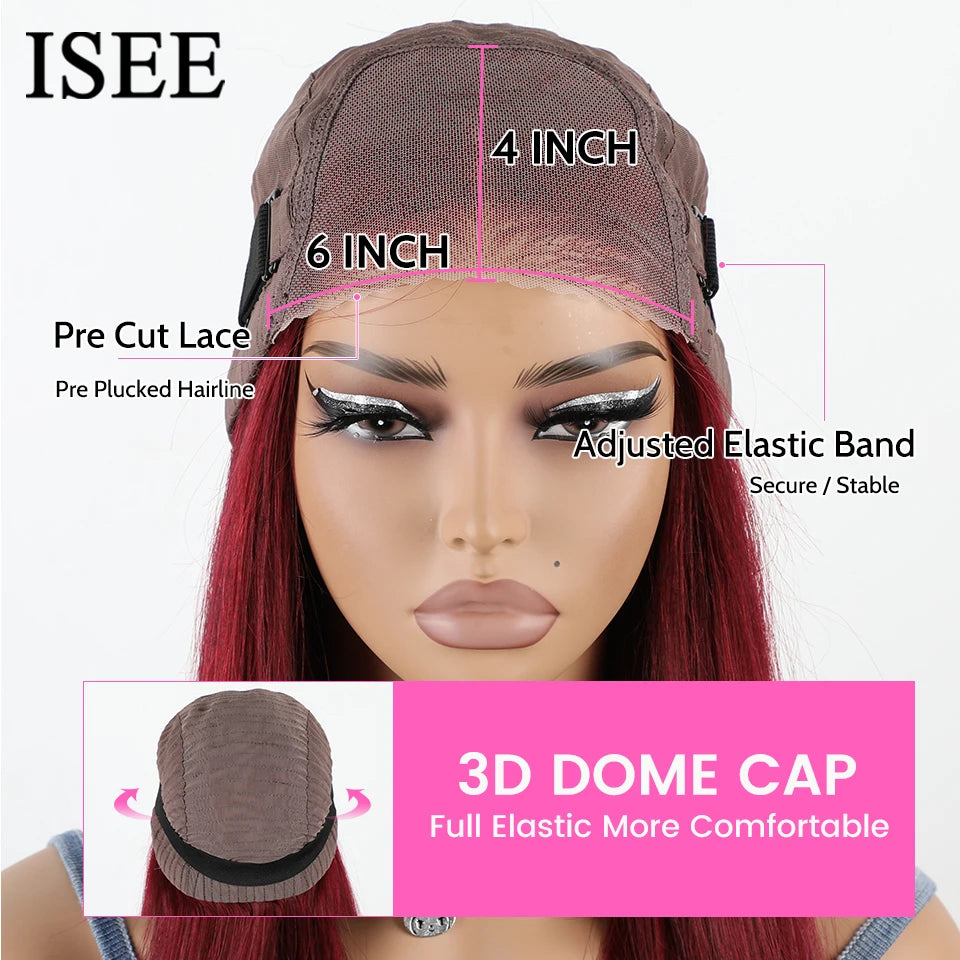 99J Burgundy Glueless Wig - Brazilian Straight Human Hair Lace Front Wig 24 Inch