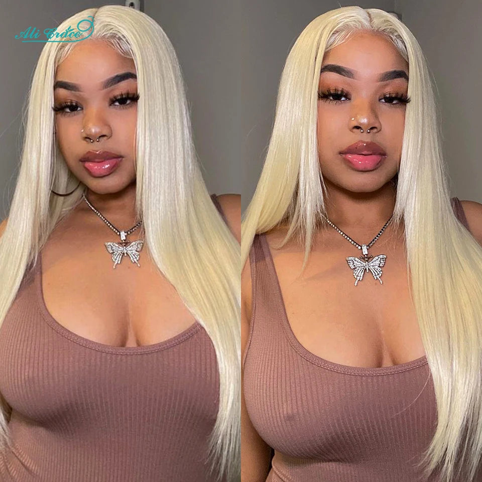 Ali Grace Hair 613 Blonde Color Straight 13x4 Transparent Lace Frontal Brazilian Hair 100% Human Hair Pre Plucked with Baby Hair