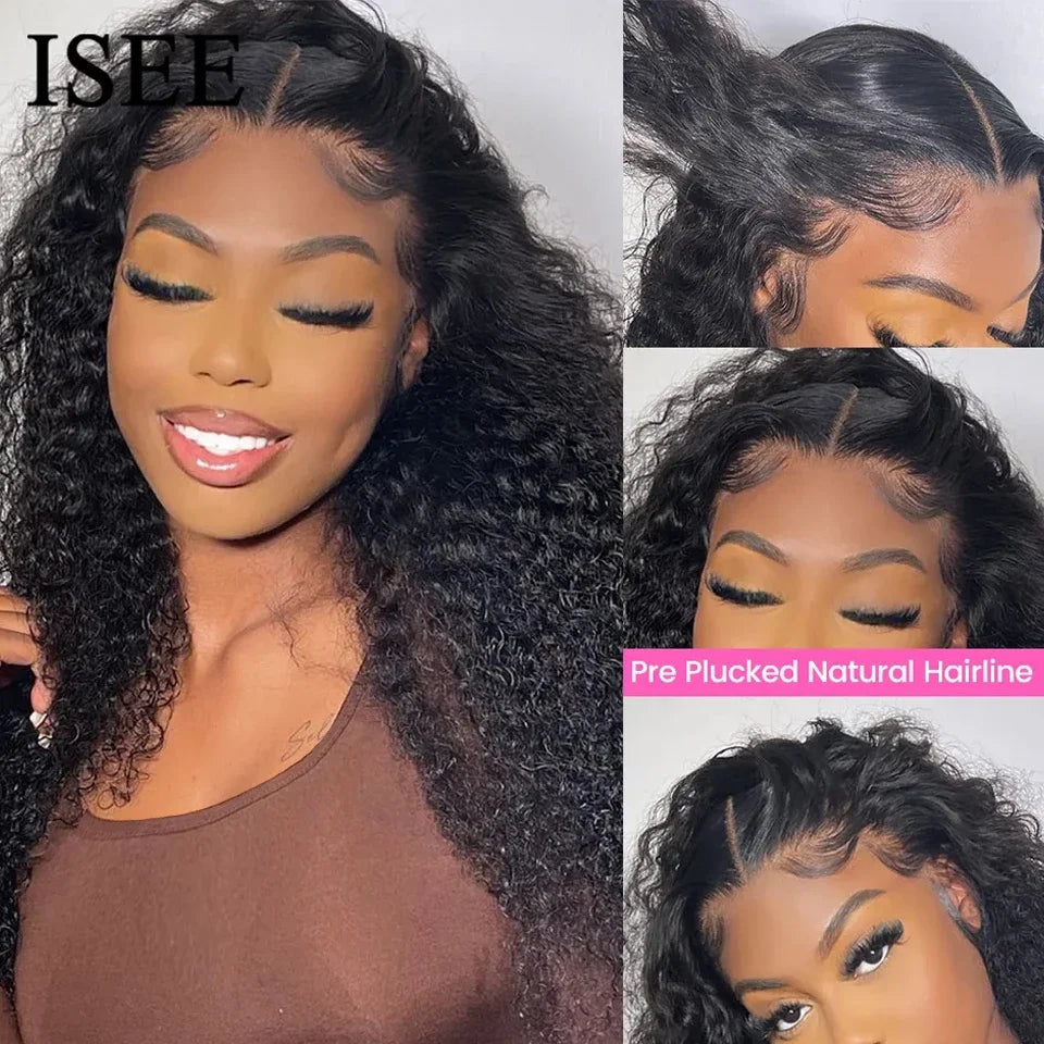 Kinky Curly Lace Front Wig Wear And Go Pre Bleached Knots 6x9 Curly Glueless Wig Human Hair Pre Cut PrePlucked ISEE Hair Wig
