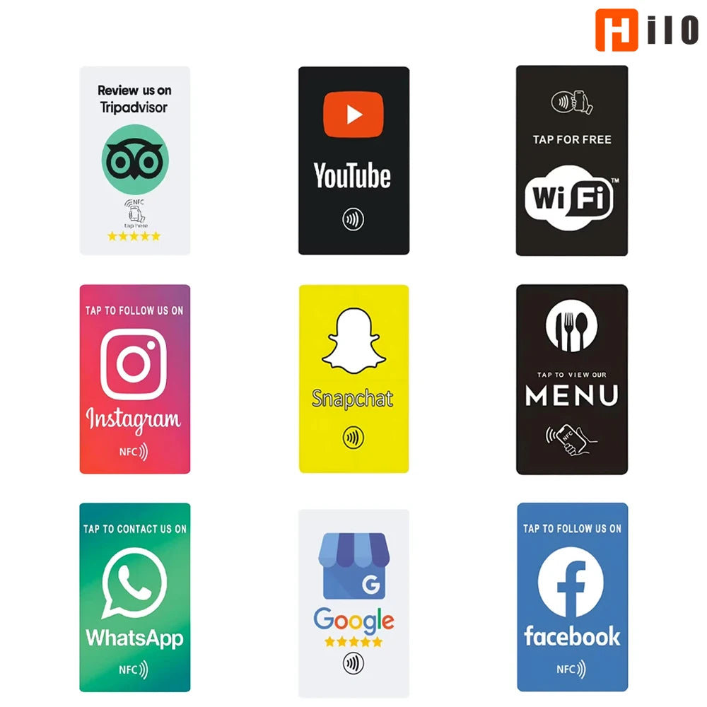 Hilo Universal NFC Google Review Cards Facebook Instagam for iPhone/Android Tap URL Writing Social Business Review Cards