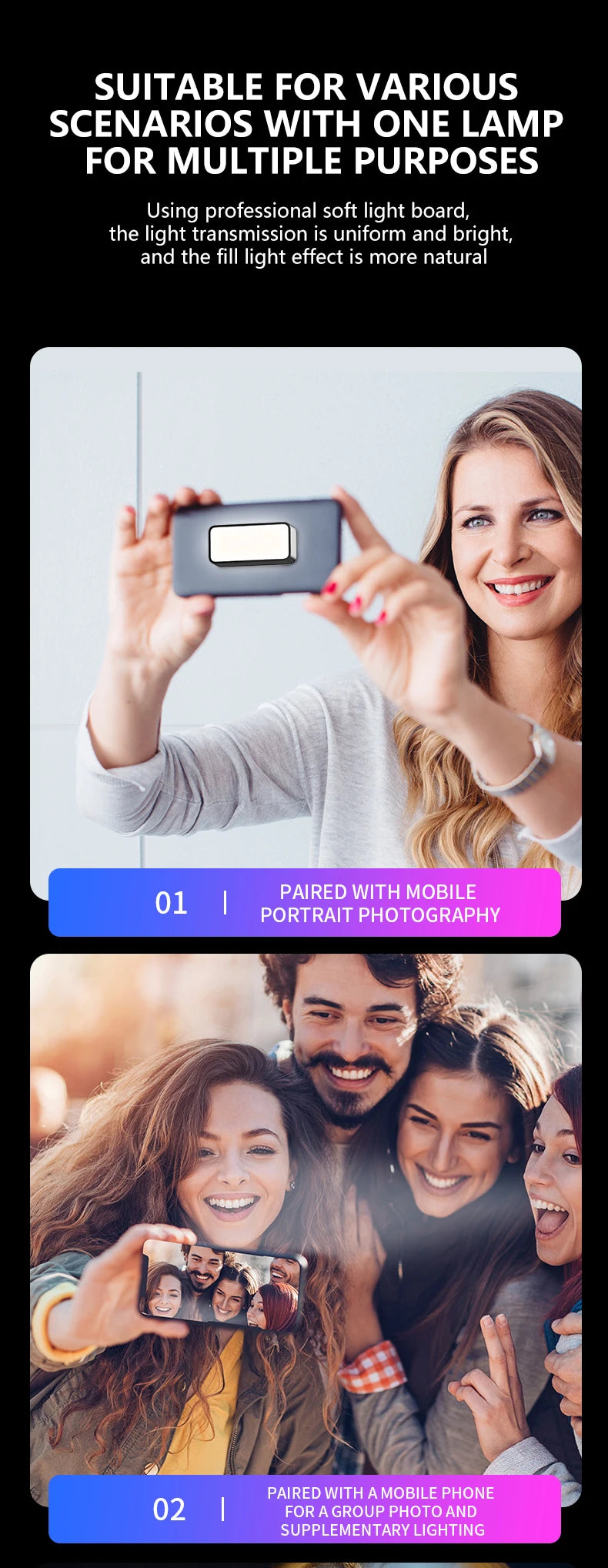 Magnetic Portable Mini Selfie Fill Light Adjustable Lighting Rechargeable Portable Led Video Light For Tiktok Camera Mobile IPad