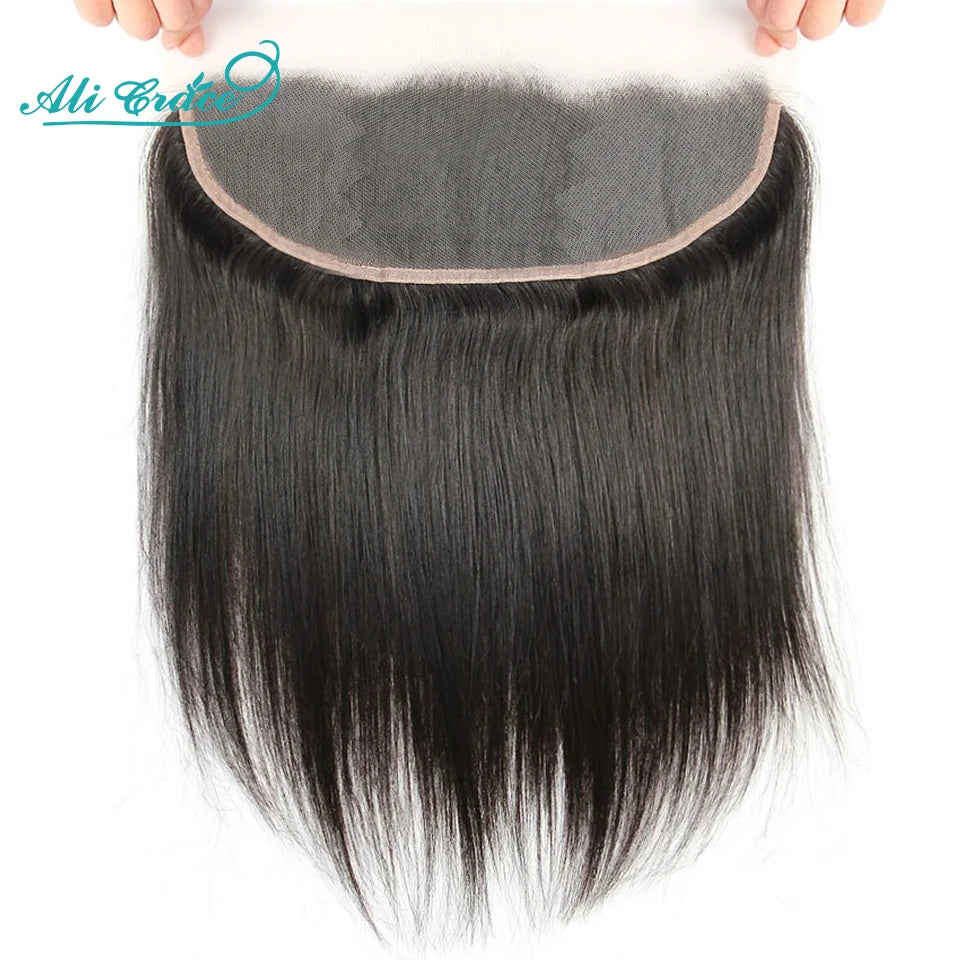 Ali Grace Straight 13x4 Transparent Lace Frontal Brazilian Human Remy Hair Frontal Pre Plucked with Baby Hair Bleached Knots