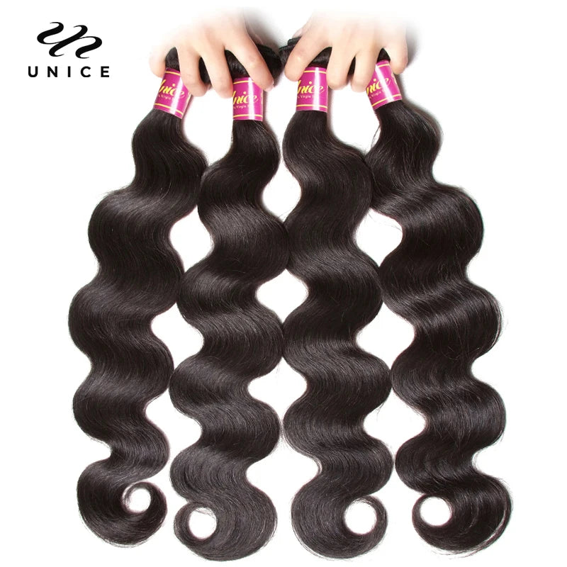Unice Hair Malaysian Body Wave Hair Bundles 3PCS Natural Color 100% Human Hair Weave Extension Remy Hair 8-30 Inch