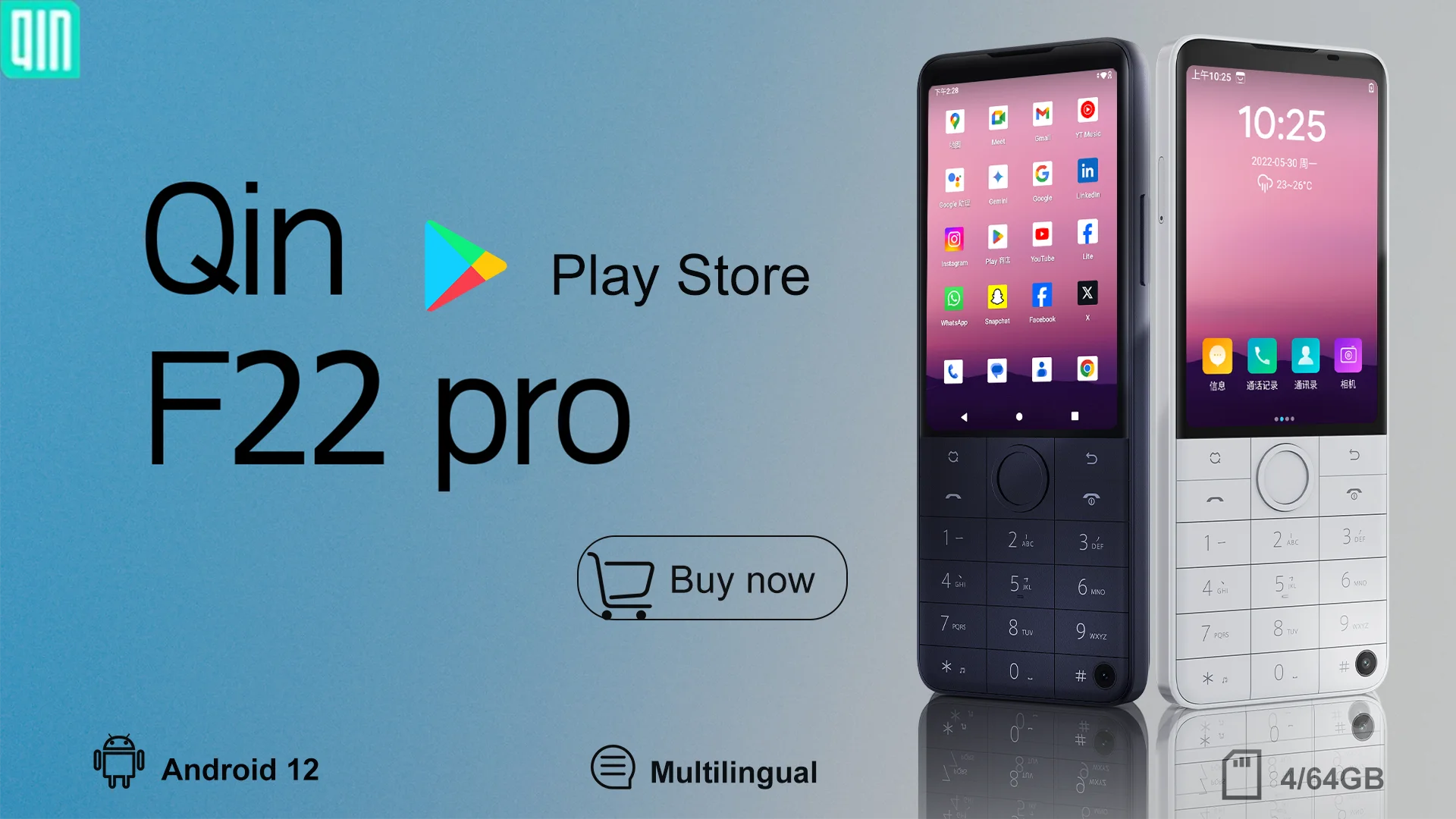 New Qin F22 Pro Smart Touch ScreenPhone Wifi 5G+3.5 Inch 4GB 64GB Add Google Store Android QinGlobal Version Mobile Phone