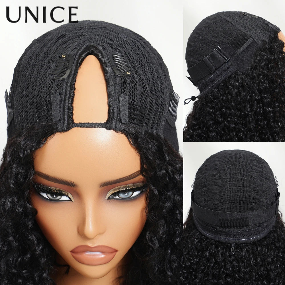 Unice Hair EasiContour Jerry Curly V Part Wig 100% Human Hair Seamless Edge Upgrade U Part Wig Beginner Friendly Human Hair Wigs