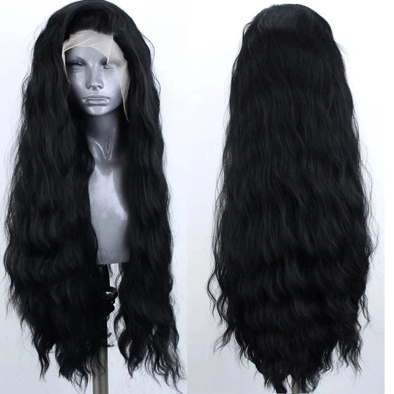 Premium Synthetic Lace Front Wig - Natural Wavy Brown Hair for Black Women | Pre-Plucked Swiss Lace
