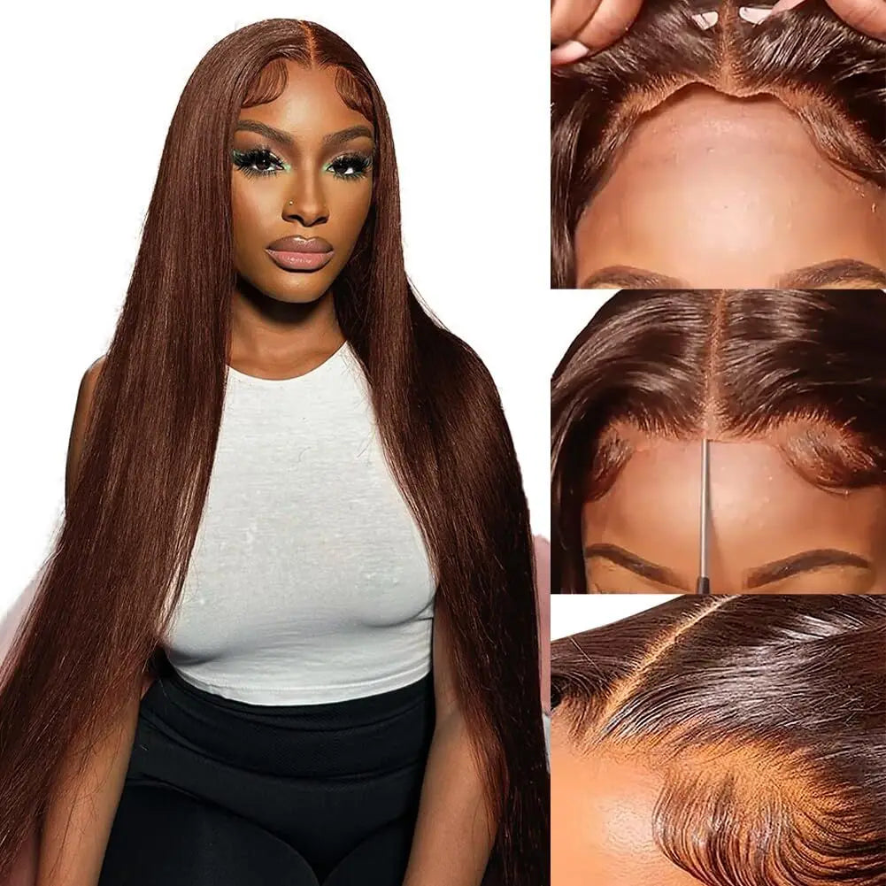 ISEE Hair #4 Glueless Straight Wig Wear And Go Chocolate Brown Lace Front Wigs 4x4 Lace Closure Wigs For Women Ready To Go