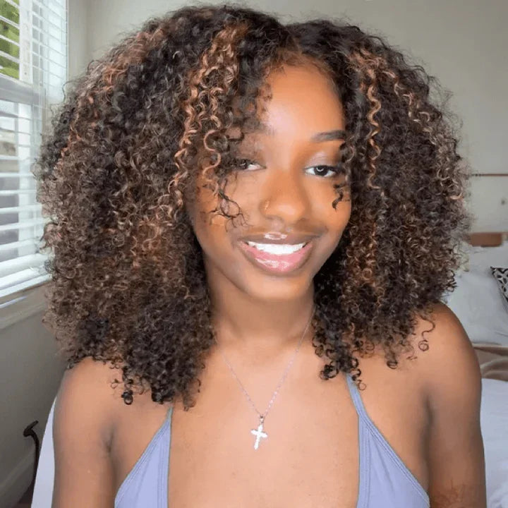 10A 6x5 Glueless Lace Human Hair Wigs Ready To Wear And Go Short Curly Ombre Highlights Brown Blonde Ginger 99J Colored Wigs