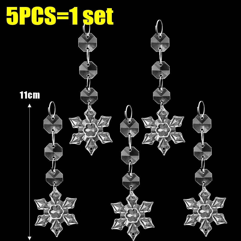 5-48Pcs Christmas Ornaments Crystal Tree Decorations Transparent Ice Strip Pendant DIY Teardrop Chandelier Xmas Wedding Beads