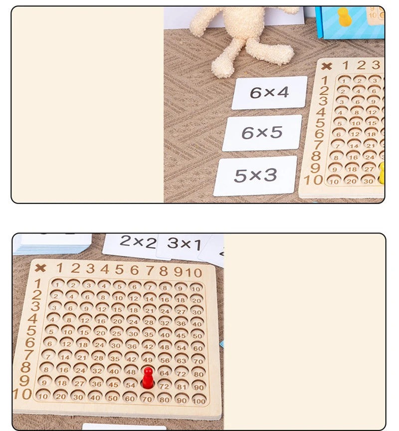 99 Multiplication Board Game Wooden Montessori  Kids Learning Educational Toys Math Counting Hundred Board Interactive Thinking