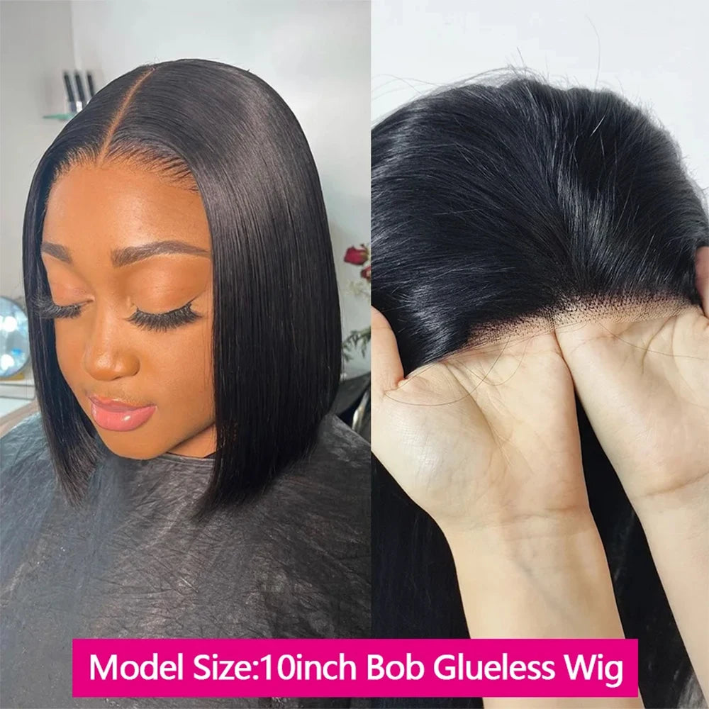 Premium Glueless Human Hair Wig 4x4 HD Lace Bob 12 Inch - Brazilian Straight Remy Hair