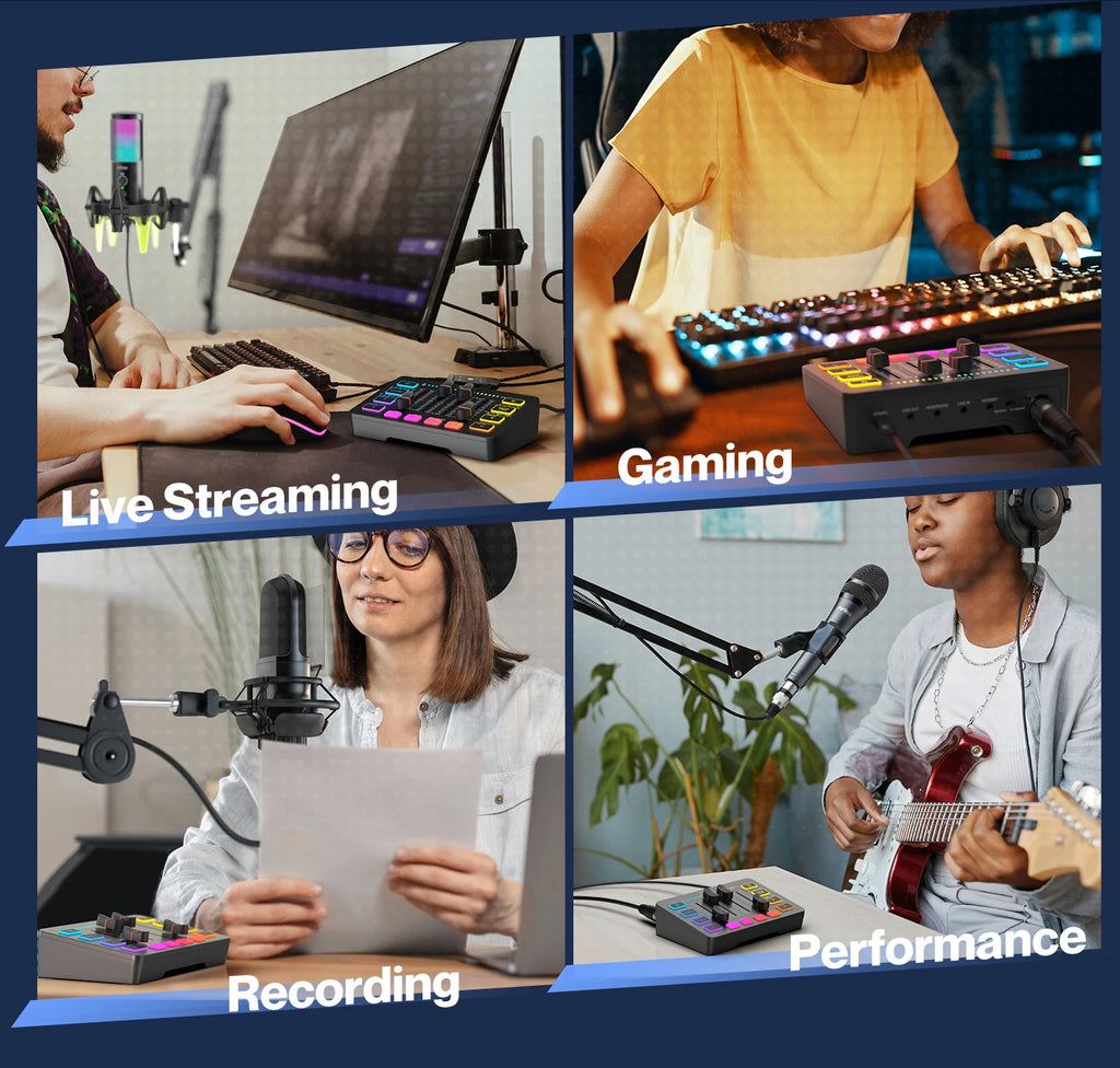 FIFINE USB Gaming Mixer With XLR Microphone Interface,48V Phantom Power,RGB, Sound Card for Podcasting Streaming AmpliGame SC3