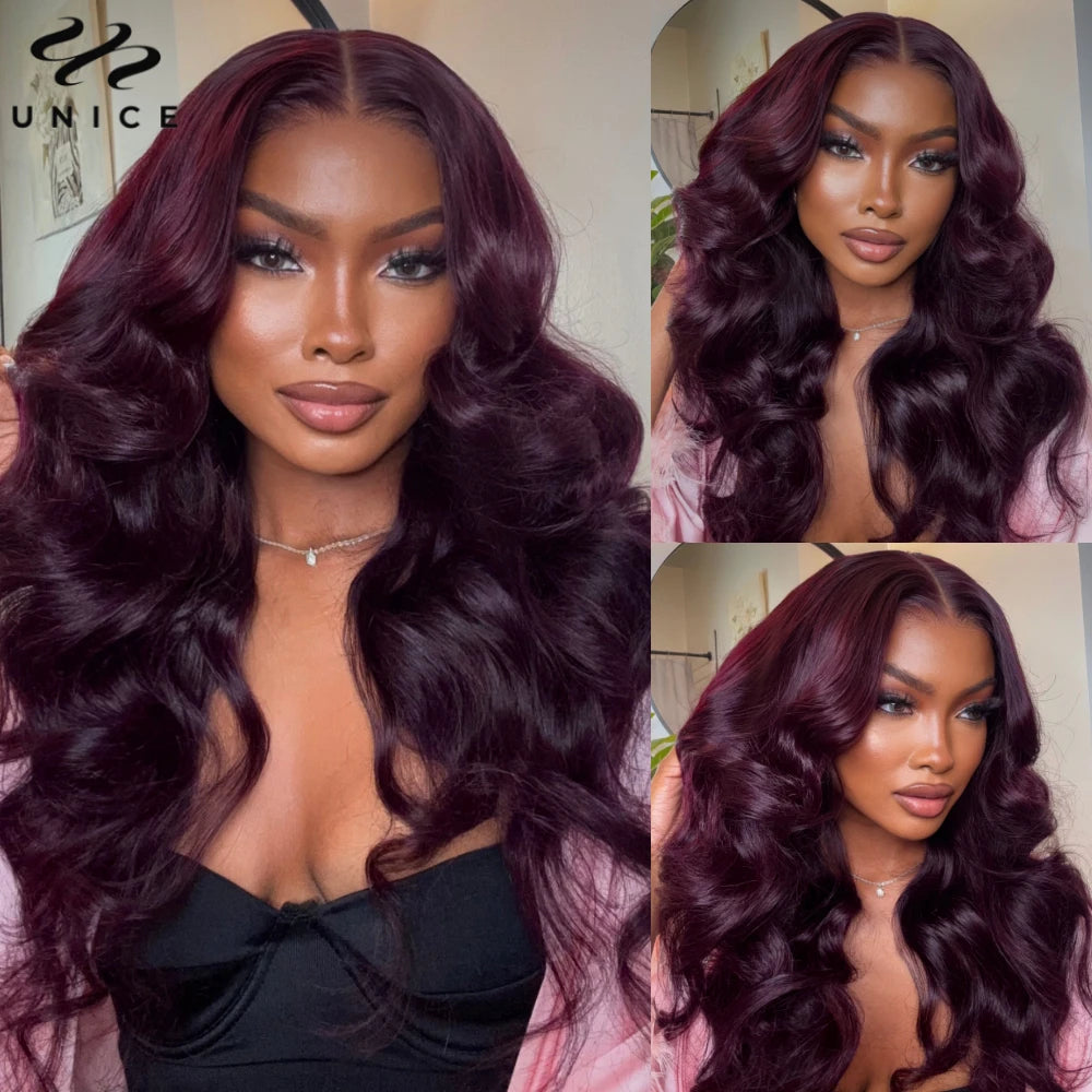 UNICE Hair 13x4 Pre-Everything Lace Frontal Wig Black Cherry Layered Straight Wig Pre Cut Pre Bleached Human Hair Lace Front Wig