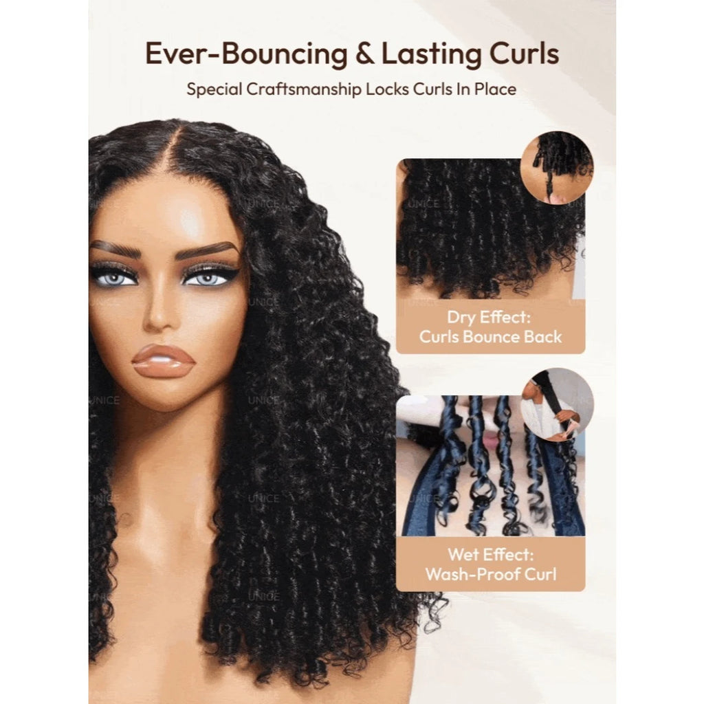 UNice Bye-Bye Knots 7x5 Lace Curly Texture Premium Human Hair Wig With Finger Coil Ends