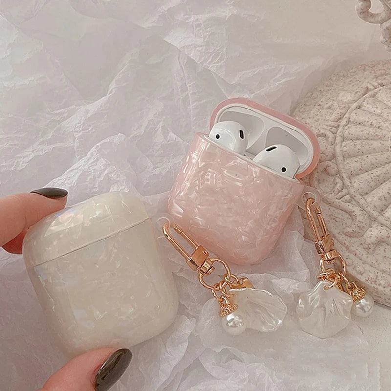 Dreamy Pearl Shell Soft Case with Keychain Pendant For Apple AirPods 4 3 Pro 2 1 Wireless Earphone Accessories Headset Box Cover