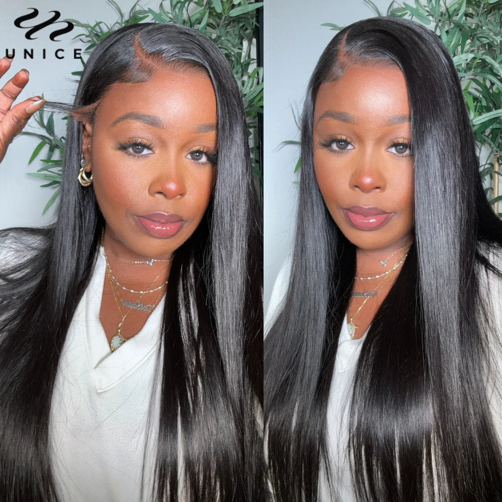 UNice Hair 13x4 Straight Human Hair Lace Frontal Wig Pre Plucked Pre Cut Pre Bleached Glueless Human Hair Wigs 150% Density
