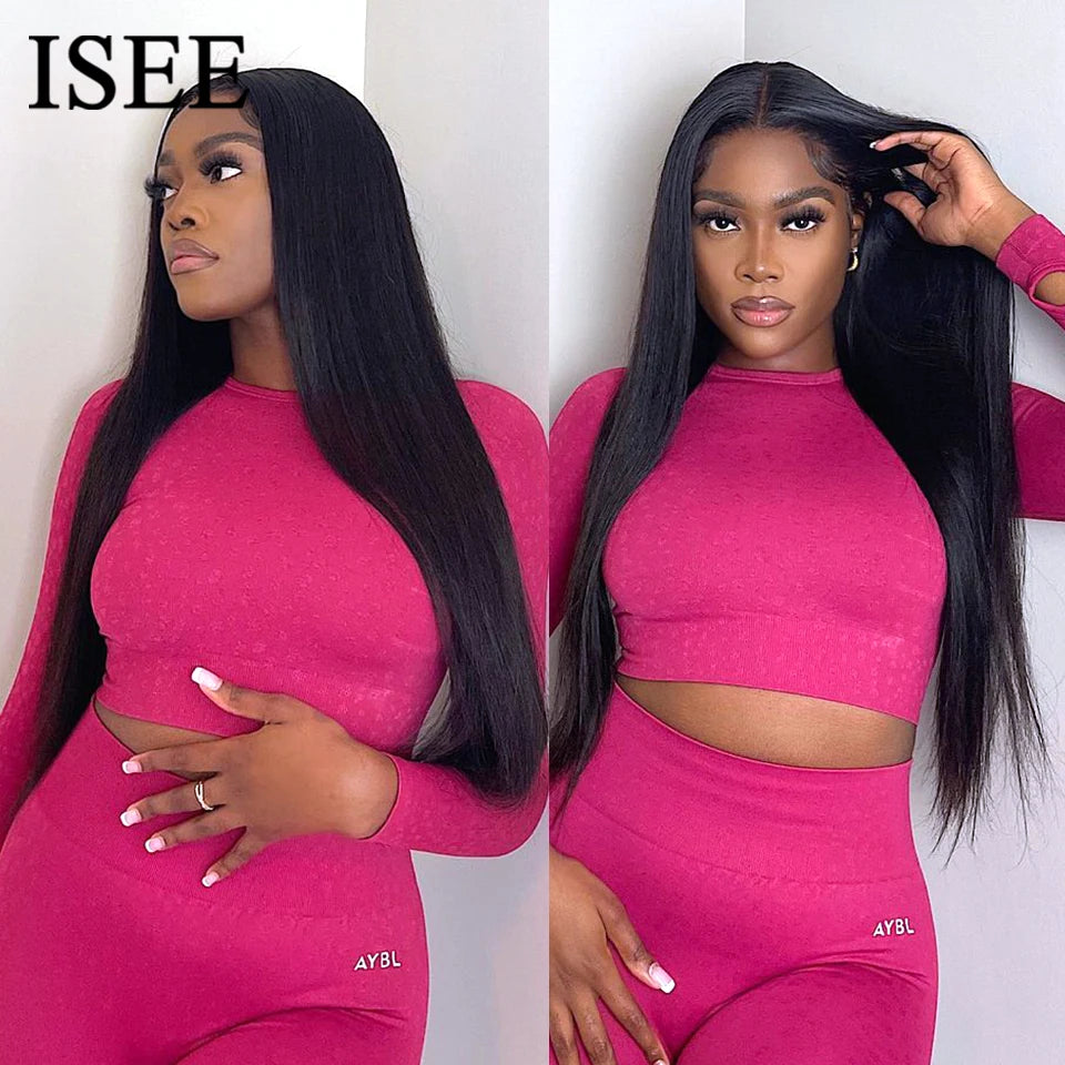 ISEE Hair Wear And Go Malaysia Straight Lace Front Wig Pre Bleached Knots 6x9 Lace Glueless Wig Human Hair Pre Cut PrePlucked
