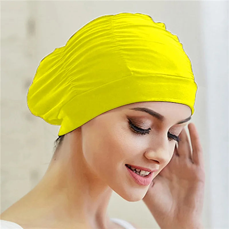 Swimming Hat Women Unisex Girls Long Hair Bathing Cap Swimming Cap Stretch Drape Free Size Swim Pool Sport Elastic Nylon Turban