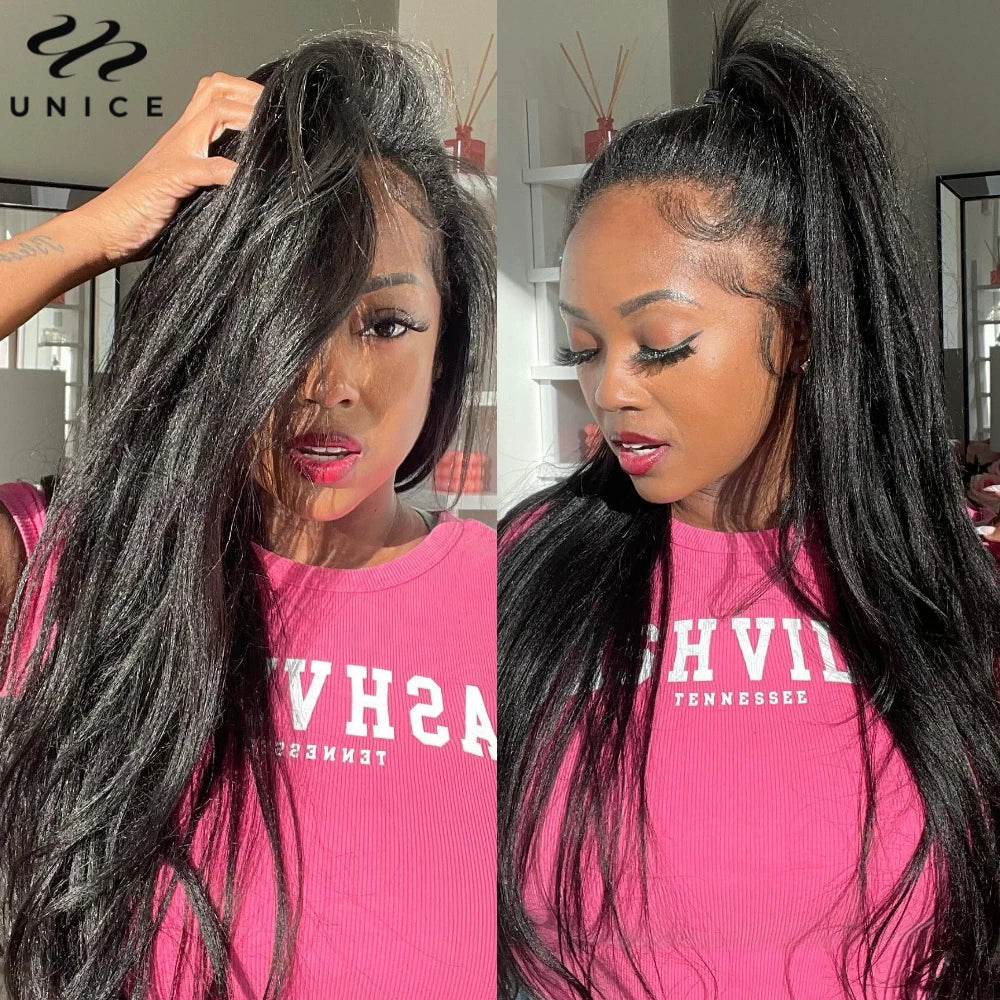 UNice Hair Yaki Straight Hair Bundles 4PCS Deal Natural Color 100% Human Hair Bundles Quick Weaves Sew In Human Hair Extensions