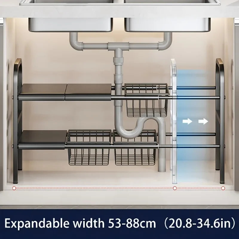 1 Set Multi-Use Kitchen Under Bathroom Sink Organizers - Expandable Cabinet Shelf Organizer Storage Rack