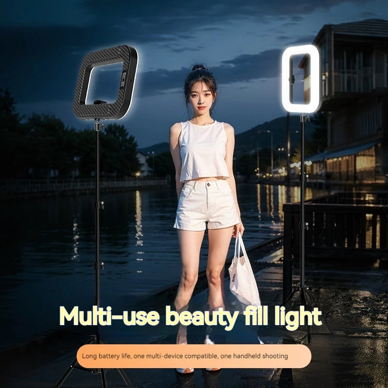 New Handheld Ring LED Rechargeable Fill light Portable Mobile Phone Live Broadcast Photography Desktop Rabbit Cage Selfie Light