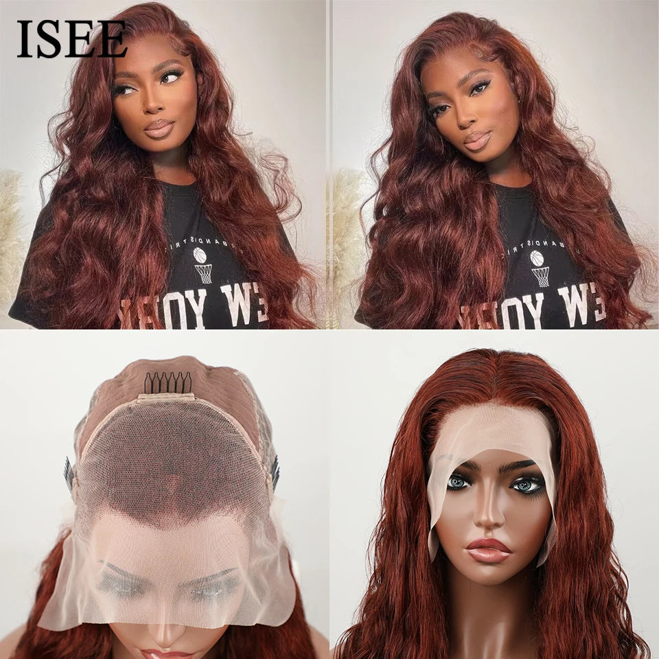 ISEE Hair Colored Human Hair Wigs For Women Reddish Brown #33 Peruvian Body Wave 13x4 Lace Front Wig Human Hair 4x4 Lace Wigs