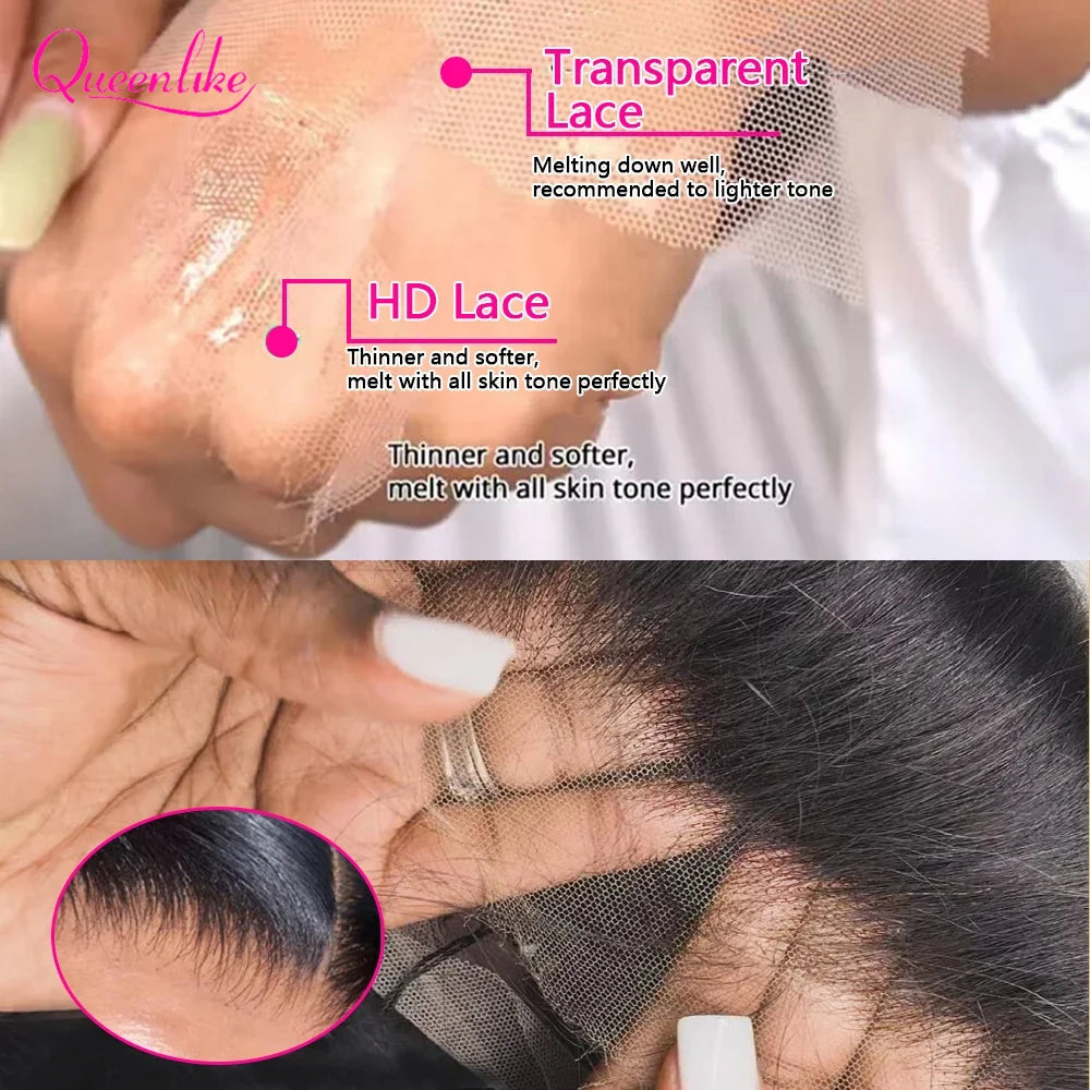 Queenlike Hair Real HD Lace Wig Raw Human Hair 13x4 Full Frontal Wigs Human Hair Straight HD Transparent Lace Human Hair Wigs
