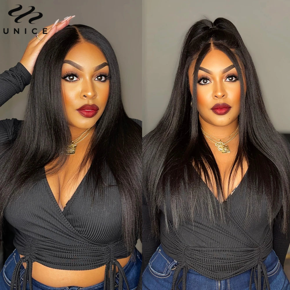 UNice Hair Yaki Straight Hair Bundles 3PCS Deal 100% Human Hair 10A Grade Natural Color Sew In Bundles Quick Weaves