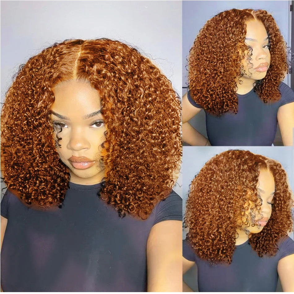 Premium 10A 6x5 Glueless Lace Human Hair Wigs Ready To Wear And Go Short Curly Ombre Highlights Brown Blonde Ginger Colored Wigs