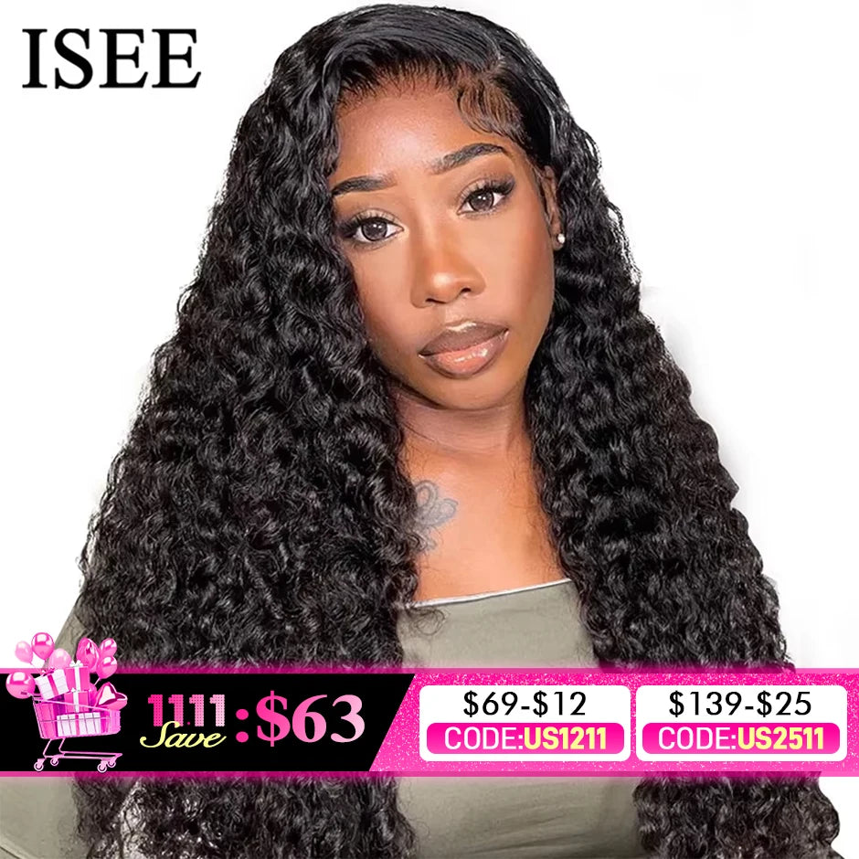 ISEE Wear Go Wig Brazilian Deep Wave Pre Bleached Knots 13x4 Lace Wigs 7x5 HD Glueless Pre Plucked Human Wigs Ready To Go