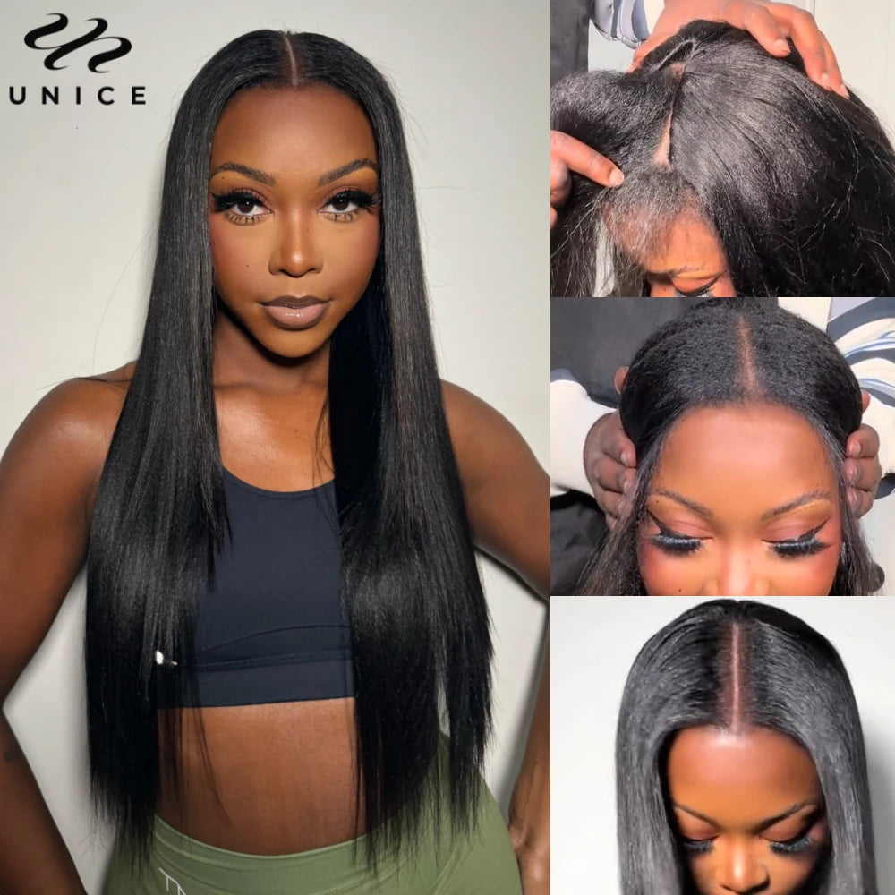 UNice Yaki Straight V Part Wig Human Hair Clip-in Upgrade U Part Wigs Beginner Friendly Easy Blend Human Hair Wigs 150% Density