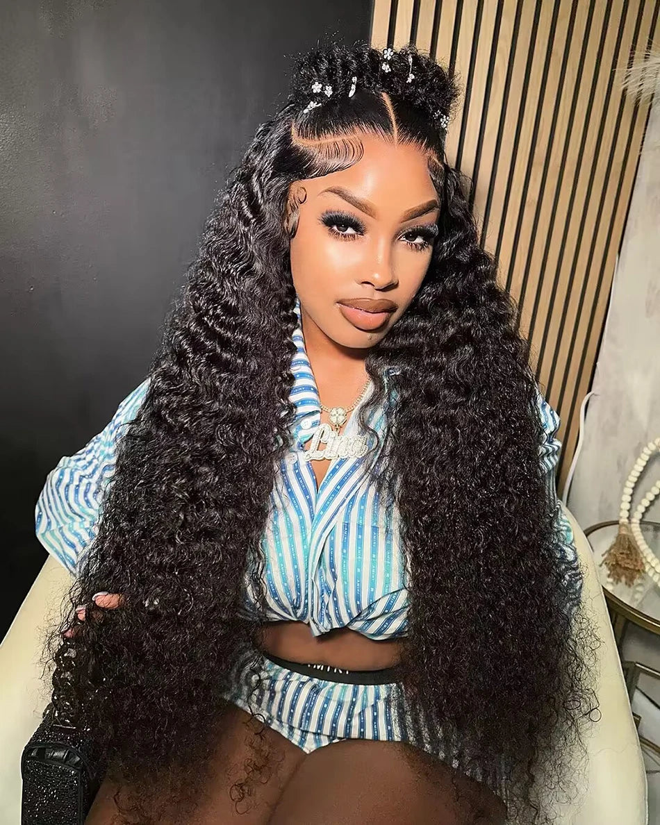 13x6 Curly Water Wave Lace Frontal Human Hair Wigs For Women Tuneful 40 Inch Long HD Lace Front Human Hair Wigs  Full And Bouncy