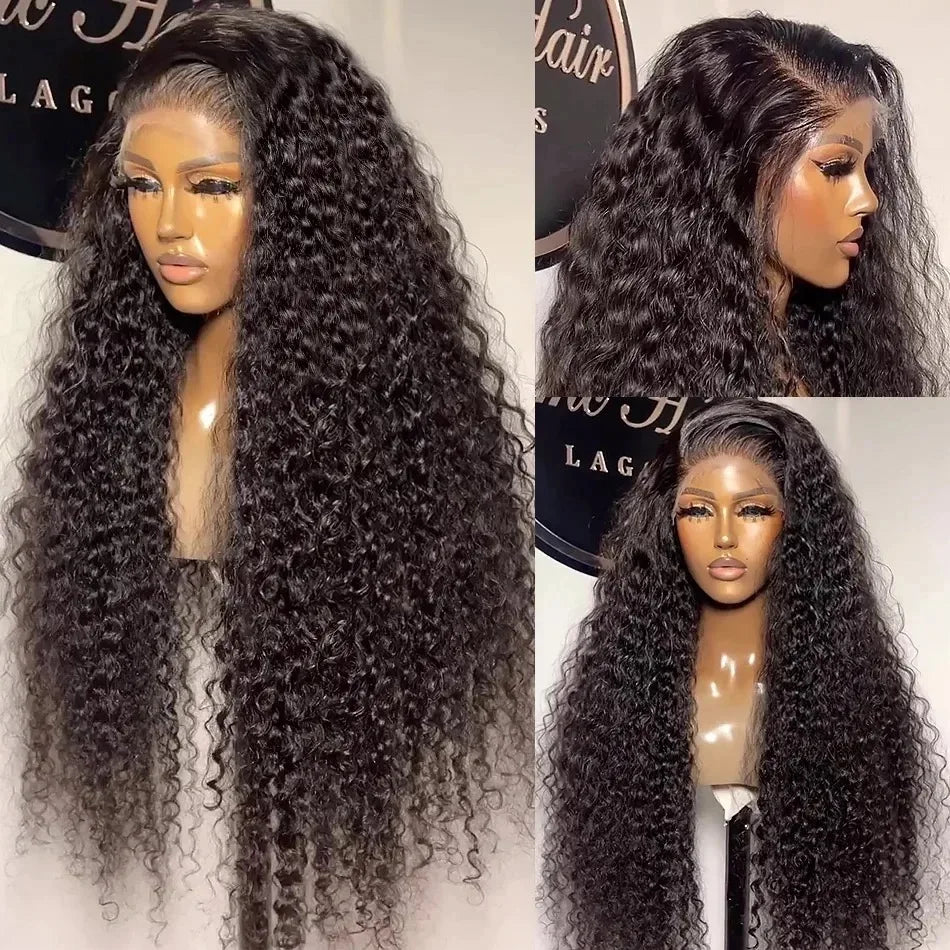 Black Color 13X4 HD Lace Frontal Synthetic Wig For Women Ponytails Deep Curly Preplucked With Baby Hair Cosplay Daily Drag Queen