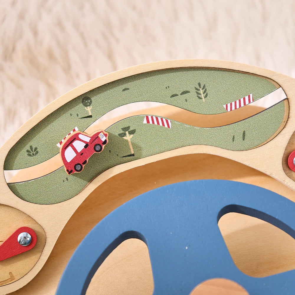 Montessori Simulation Car Steering Wheel Multi-Function Baby Wooden Early Sensory Education Toy Car Busy Board Game Toy Kid Gift