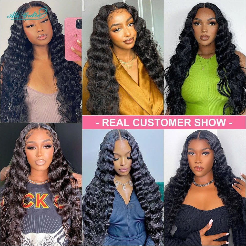 Ali Grace Loose Deep Wave Lace Front Human Hair Wig Transparent 13x4 Lace Frontal Wig Pre Plucked Glueless Wigs For Women