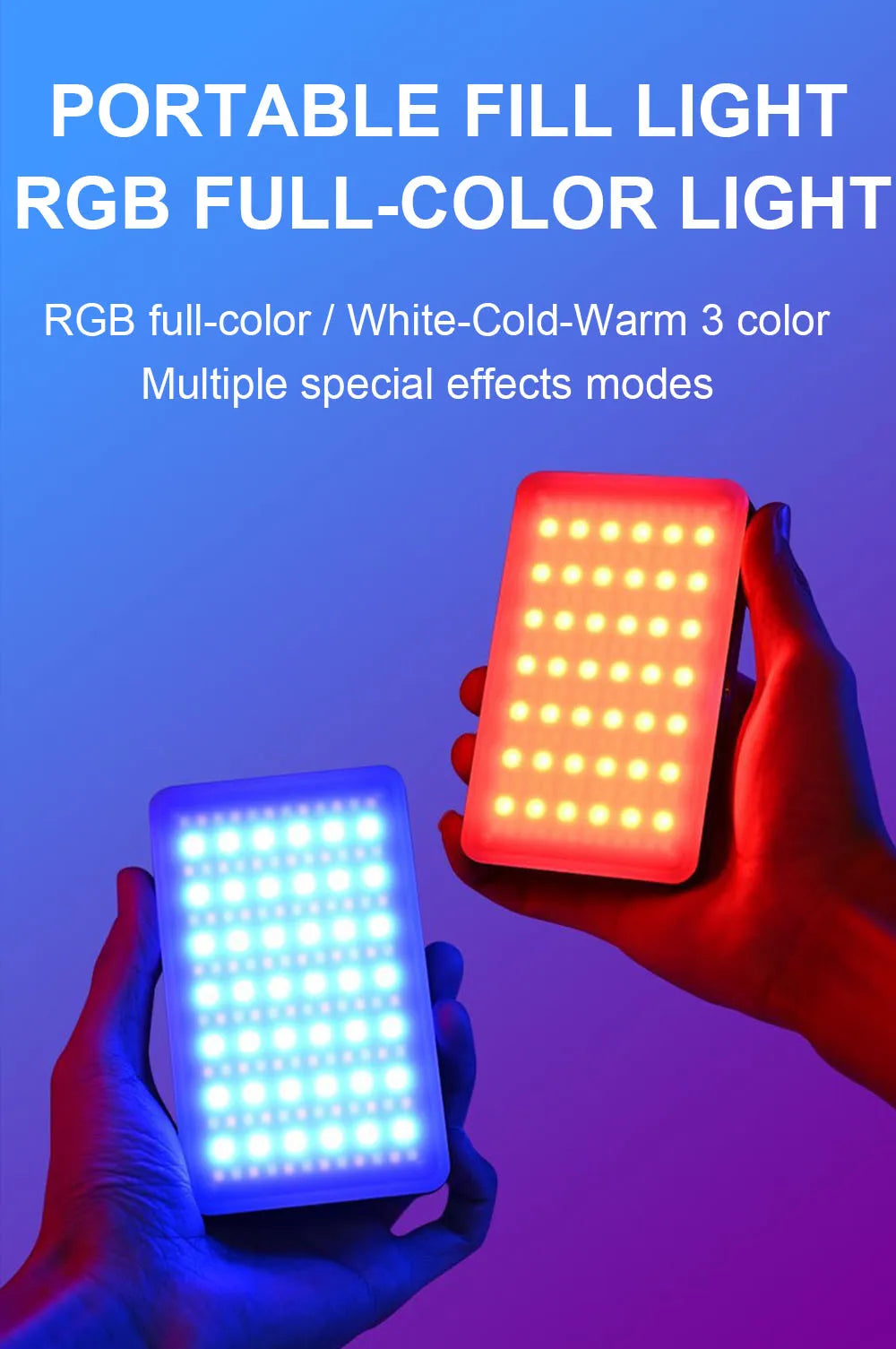 LED RGB Video Light Phone Fill Light Rechargeable Portable Lanterns 2000MAh Ajusted 3 Modes 2700-6500K Portable Selfie Lighting