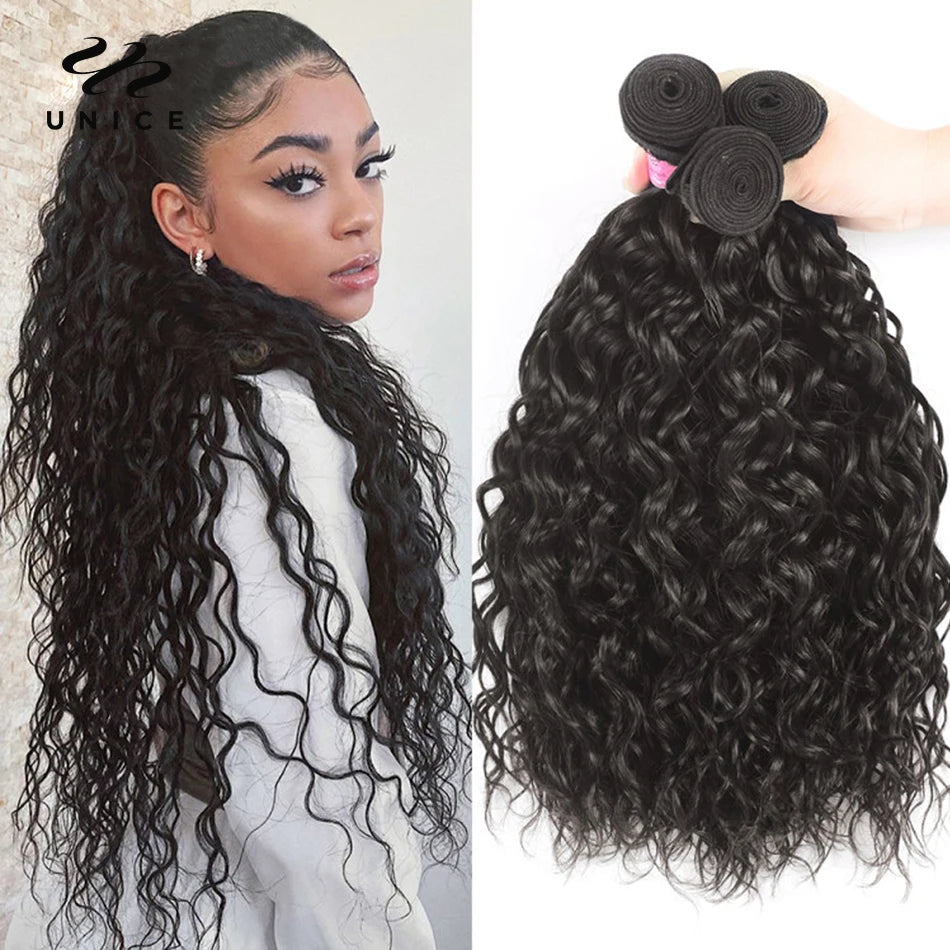 Unice Hair 1/3/4 Bundles Water Wave Peruvian Hair Weave Bundles Wavy Hair Extension 100% Remy Human Hair Water Wave