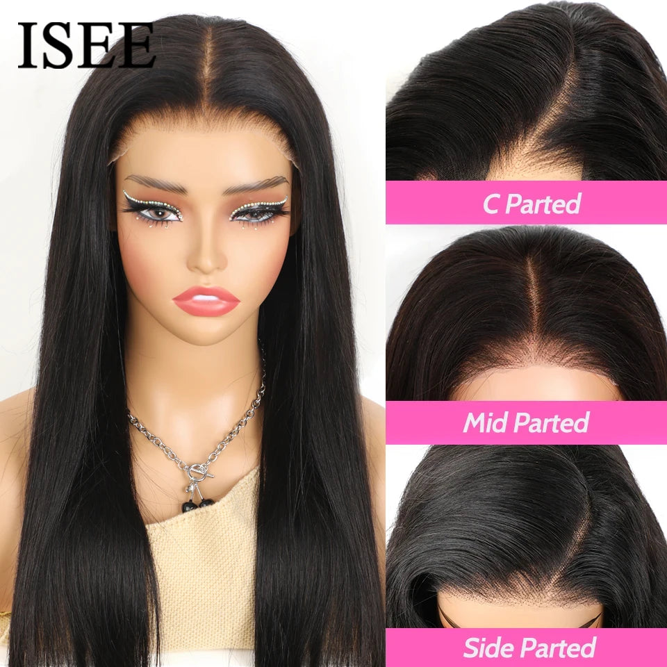 ISEE Hair Glueless Wigs Human Hair Ready To Wear Straight Glueless Preplucked Wear And Go Wigs 7x5HD Lace Front Wigs PreCut Lace