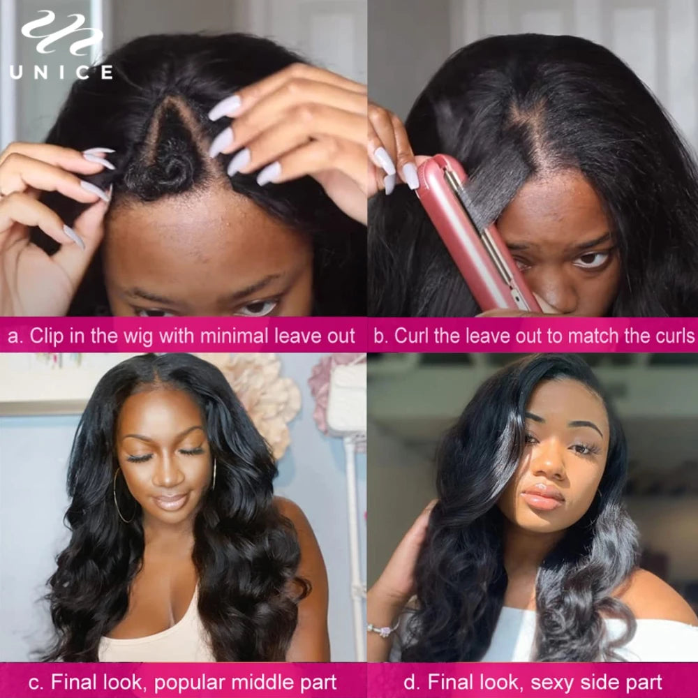 UNice Hair V Part Wig Human Hair Upgrade Drawstring Cap V Part Wig Body Wave Human Hair Wig Mininal Leave Out Vpart Wig
