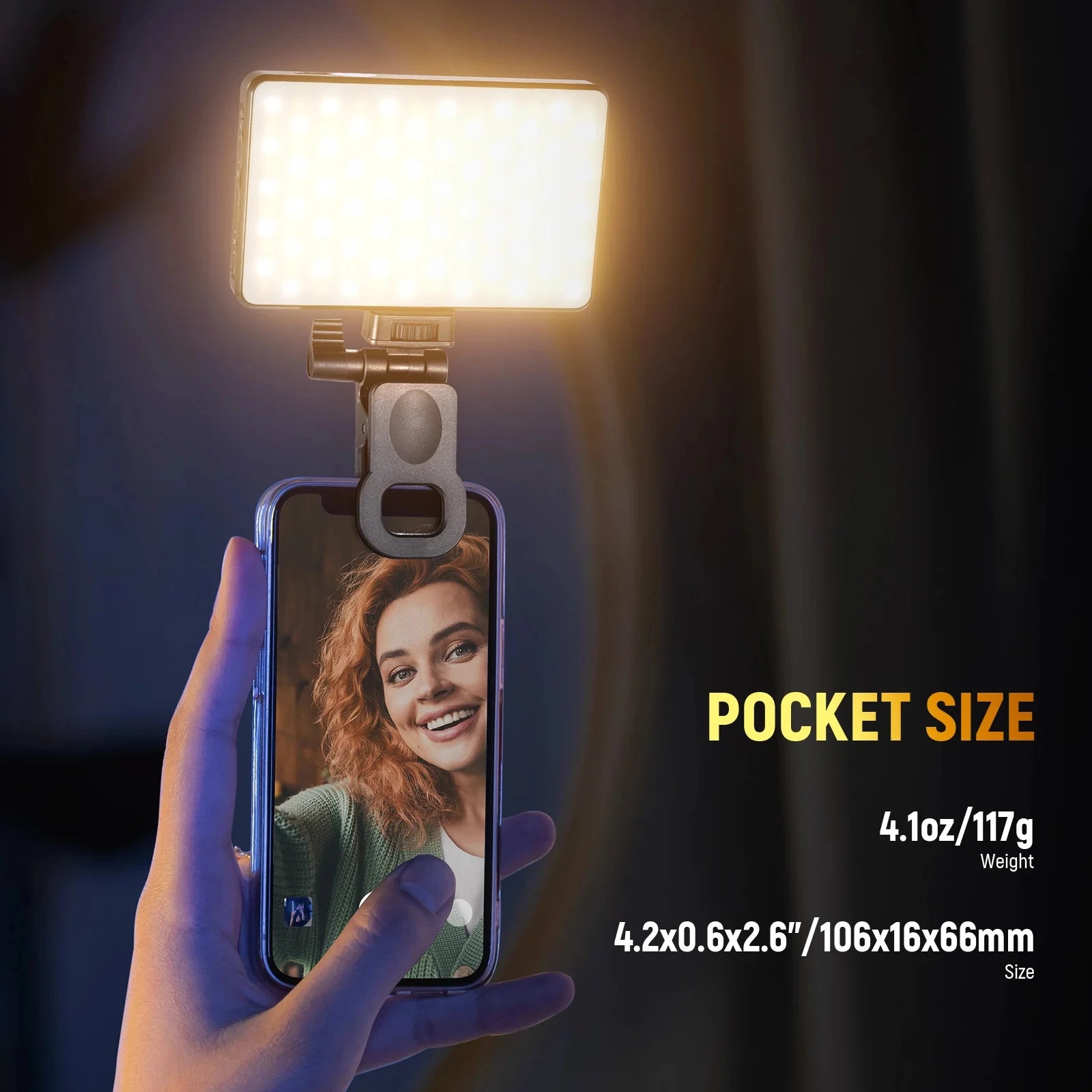 NEEWER BASICS LED Selfie Phone Light, Rechargeable 2500-9000K Clip On Fill Light, Color Films/Diffuser/3000mAh for iPhone Camera