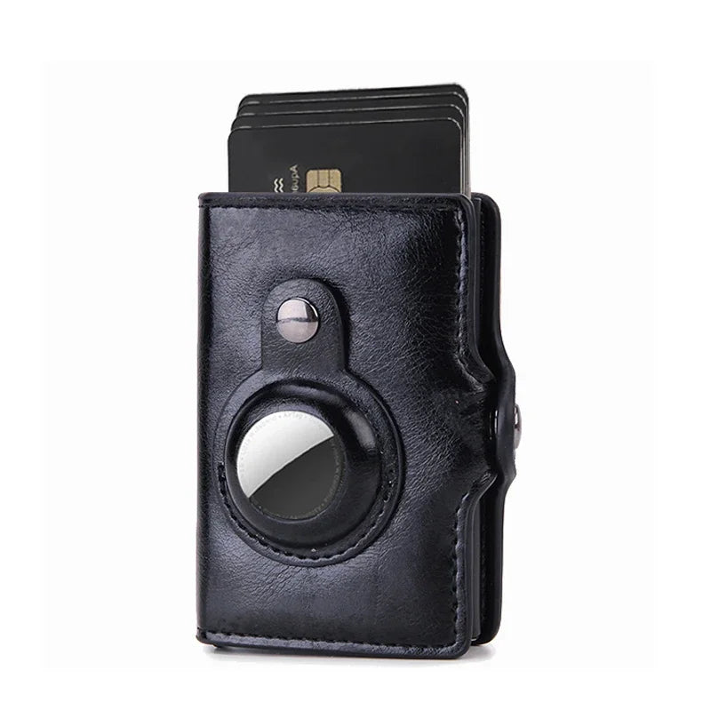 Men Wallet for Apple Airtag RFID Blocking Card Holder  Air Tag Wallet Business Pop Up Slide Cardholder Case with Zip Coin Purse
