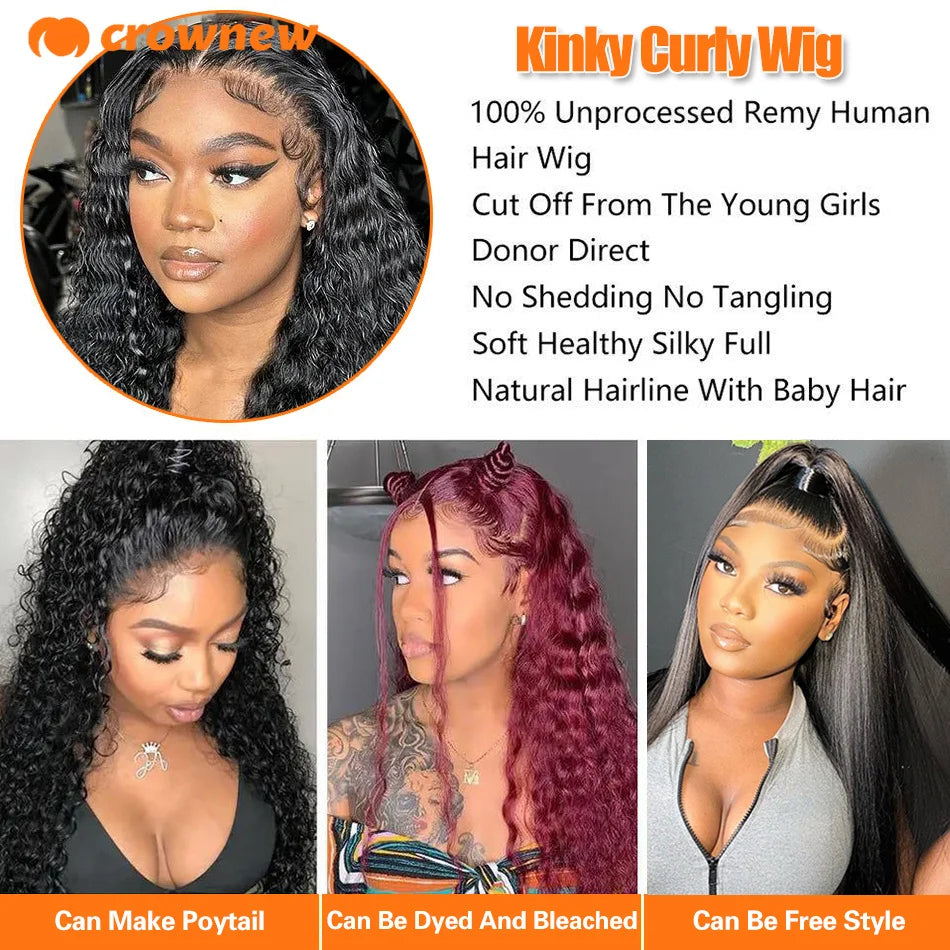 4C KinKy Edges Curly Baby Hair Natural Hairline Curly Lace Front Human Hair Wig 13X4 Hd Lace Front Human Hair Wig Preplucked Wig