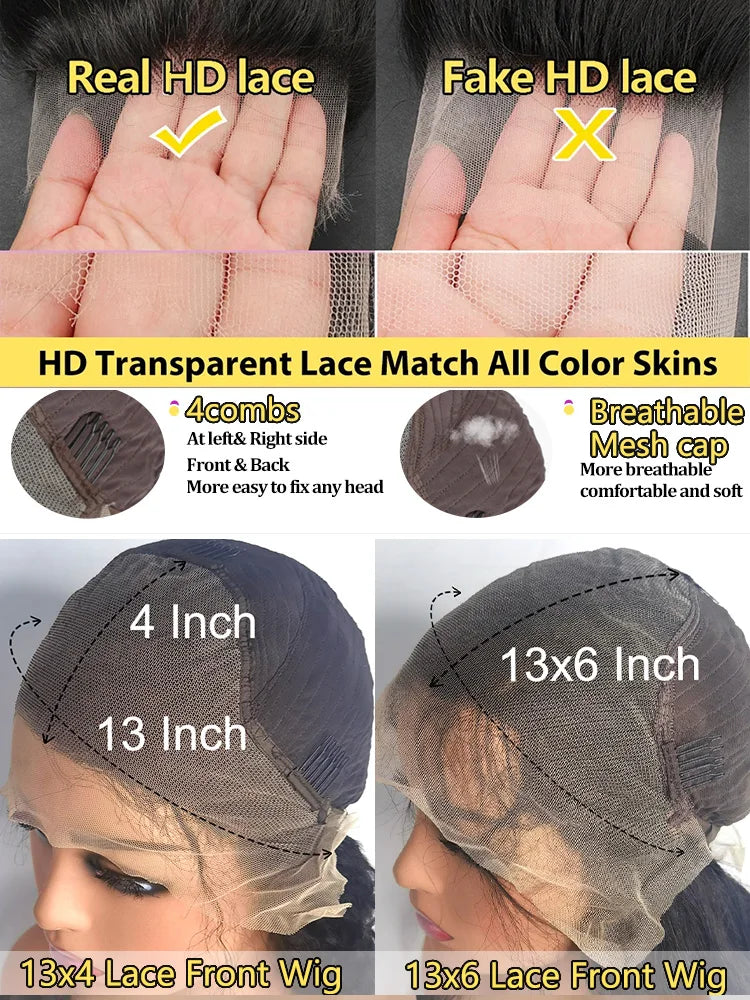 40 42 Inch 13x4 13x6 HD Transparent Bone Straight Lace Front Wigs 250 Density 360 Full Lace Brazilian Human Hair Wigs For Women
