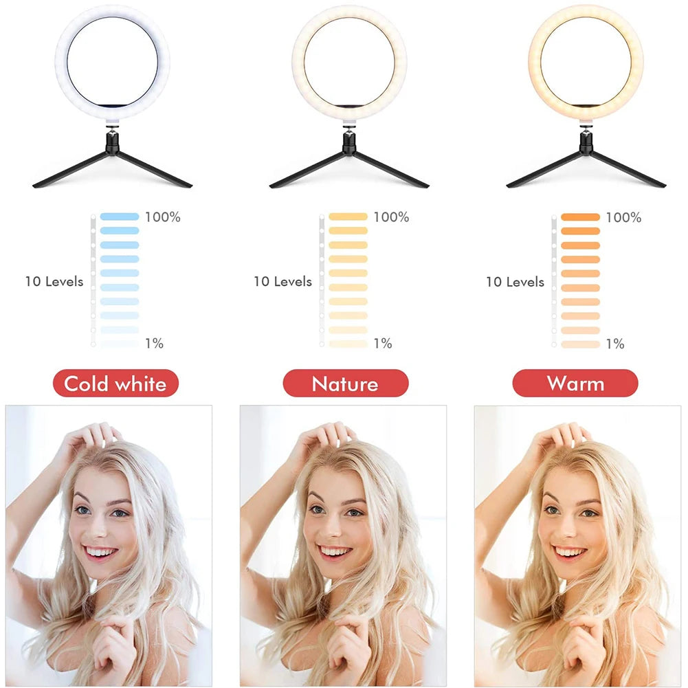 26/33cm LED Selfie Ring Lighting Light Dimmable Photographic Selfie Ring Lamp USB Remote Control Fill Light For Phone Video Live