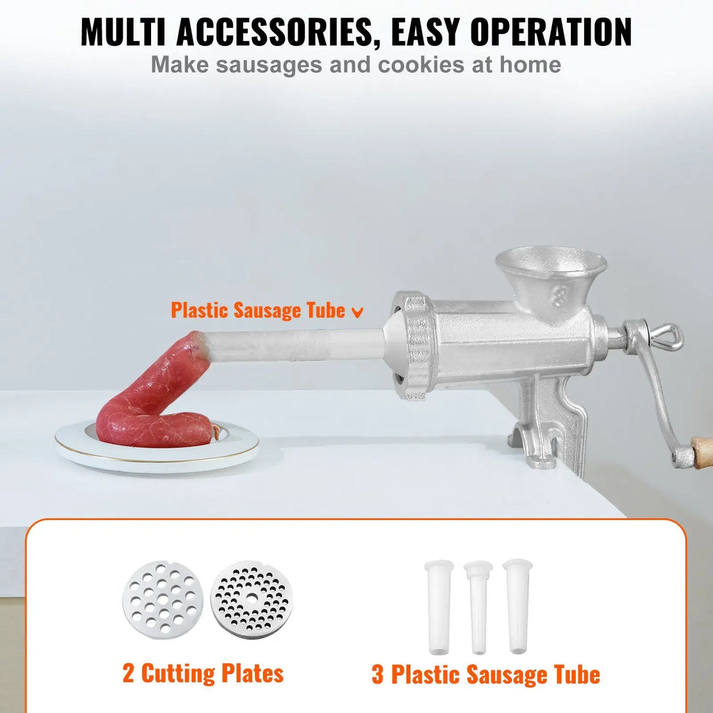 Heavy Duty Manual Meat Grinder Sausage Maker Cast Iron Hand Grinder Steel Table Clamp 1 Cutting Blade 2 Cutting Plates 3 Sausage