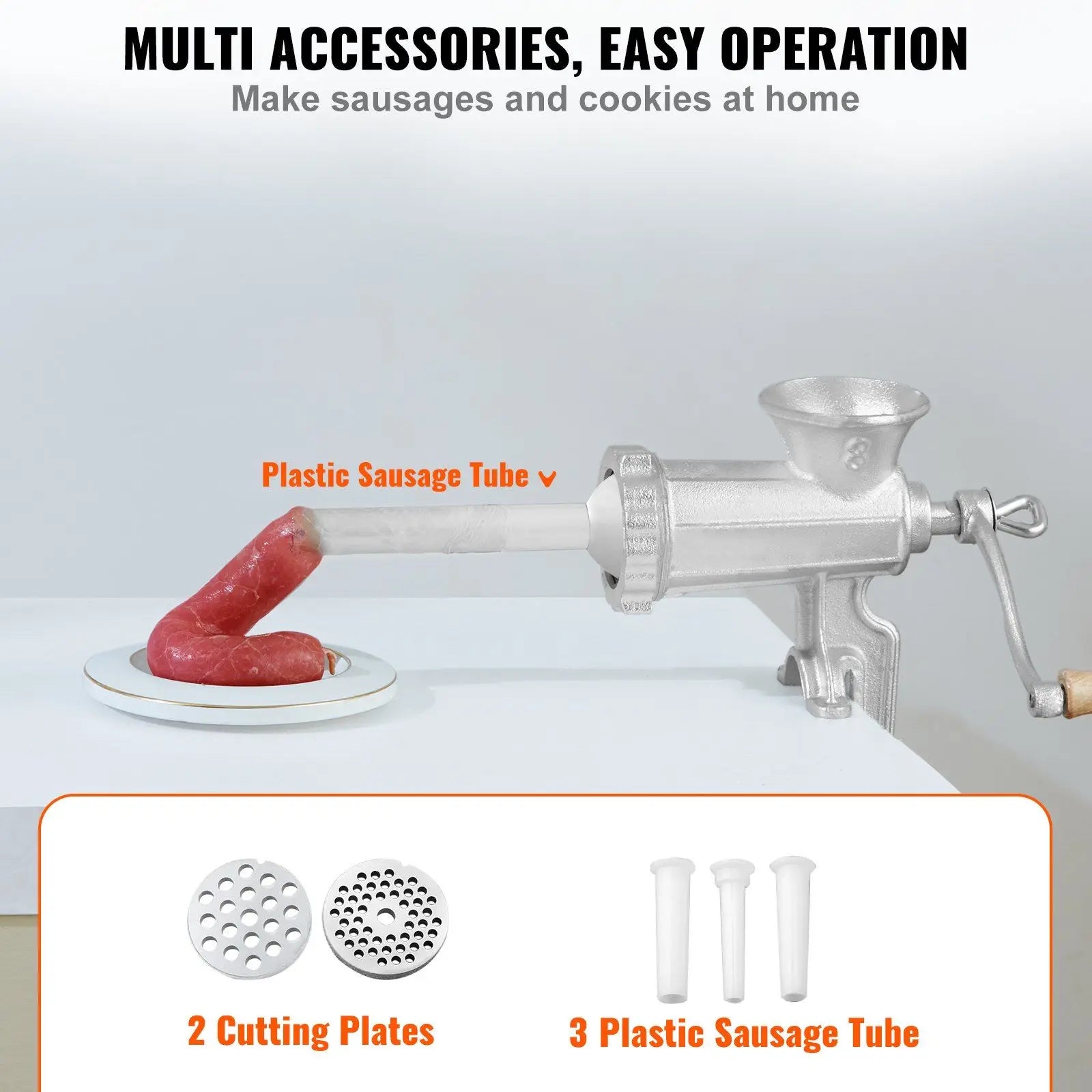 Heavy Duty Manual Meat Grinder Sausage Maker Cast Iron Hand Grinder Steel Table Clamp 1 Cutting Blade 2 Cutting Plates 3 Sausage