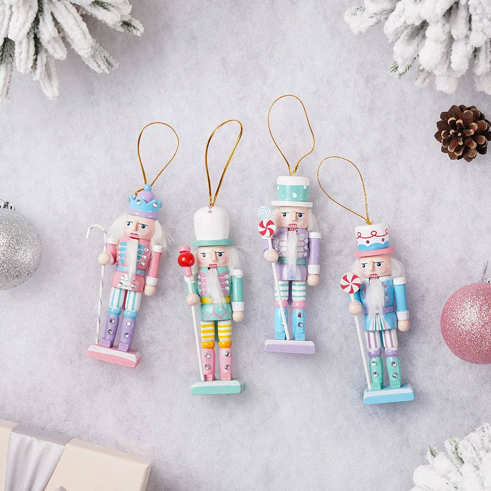 12CM Candy Series Nutcracker Soldier Wooden Ornament Christmas Tree Pendant Home Festival Decoration Gift Set