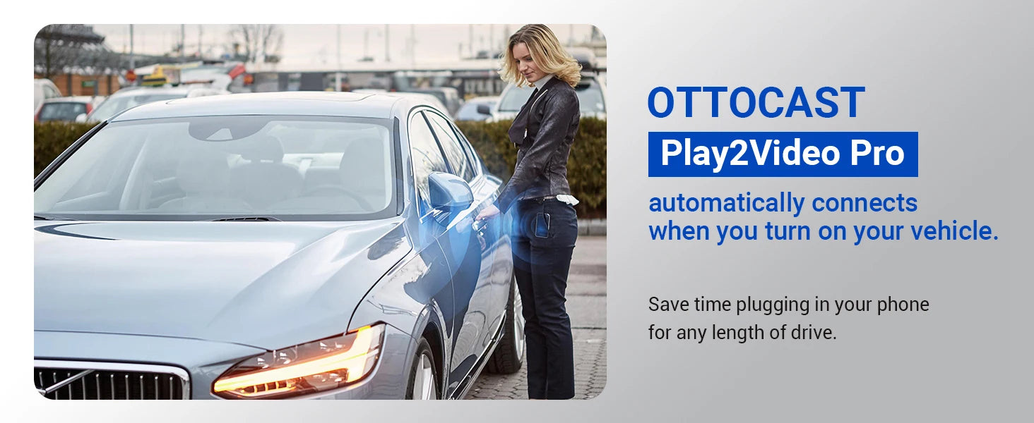 OTTOCAST Play2Video Pro Ai Box Pro Built in YouTube Netflix IPTV Video Box Wired to Wireless CarPlay Android Auto Adapter