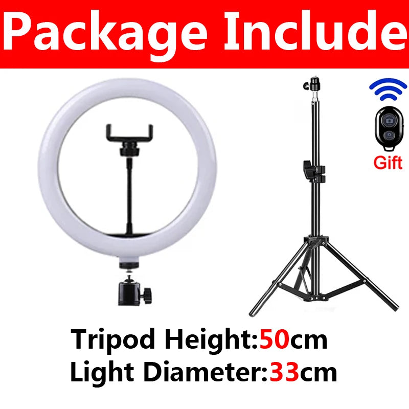 26/33cm LED Selfie Ring Lighting Light Dimmable Photographic Selfie Ring Lamp USB Remote Control Fill Light For Phone Video Live